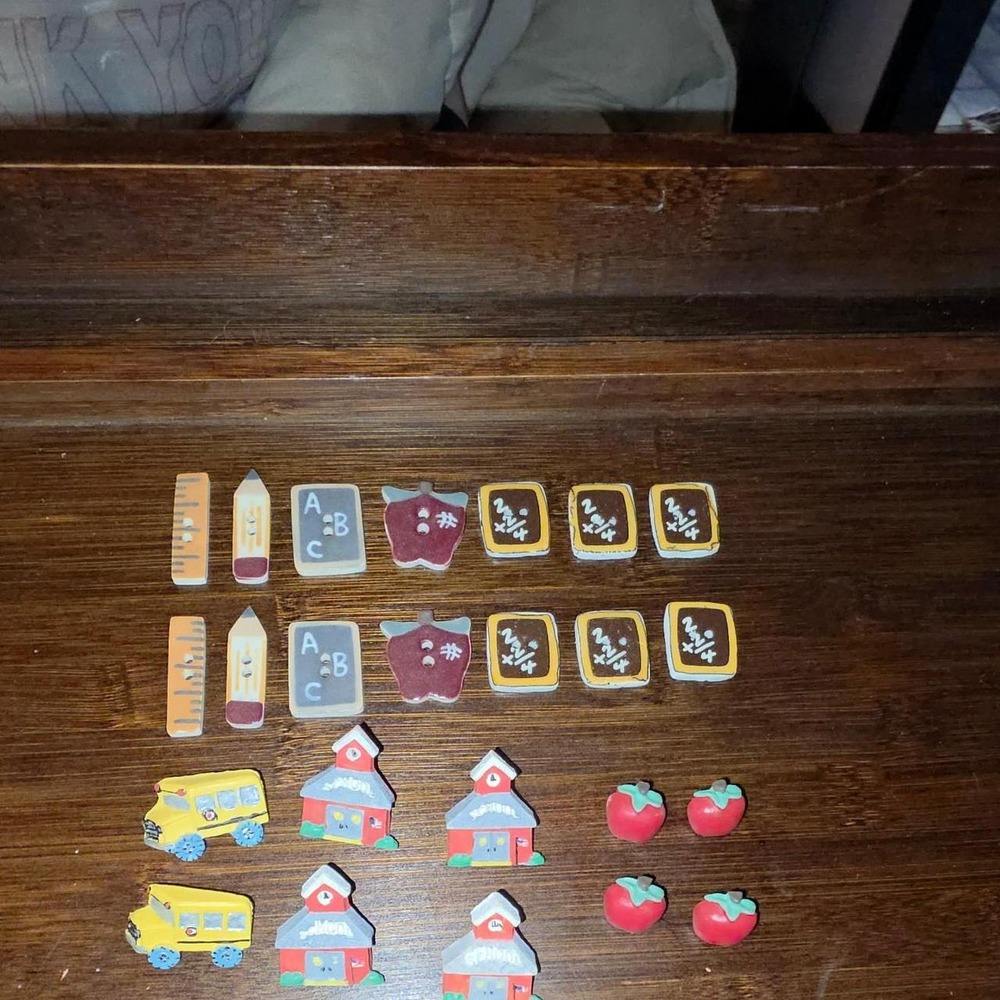 Vintage "Back To School" Teacher Original Lansing Sewing Buttons Lot Of 38